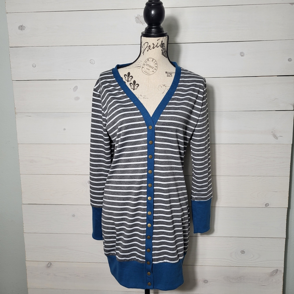 Women's Long Cardigan Striped Nautical Preppy Coastal